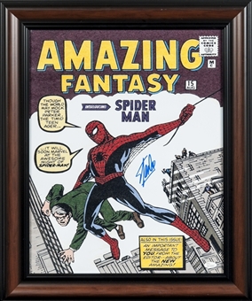 Stan Lee Signed and Framed 16x20 Spiderman Amazing Fantasy #15 Print Cover (JSA)